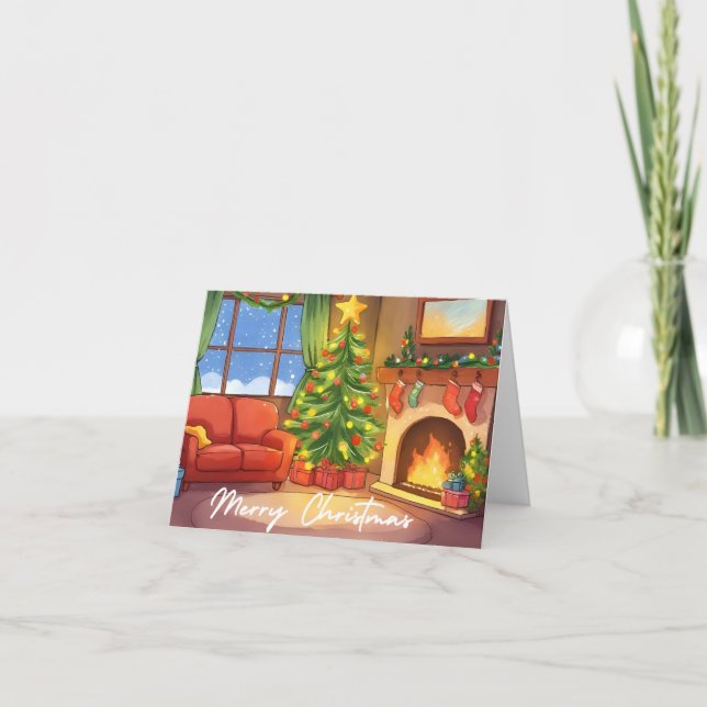 God julkort | Vattenfärg Holiday Card Helgkort (Framsida)