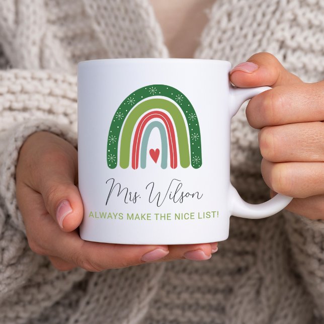 God Jullärare Regbow Nicelista Kaffemugg (Christmas Teachers Rainbow Nice List Coffee Mug)