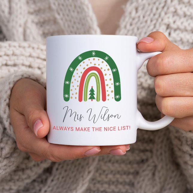 God Jullärare Regbow Nicelista Kaffemugg (Christmas Teachers Rainbow Nice List Coffee Mug)