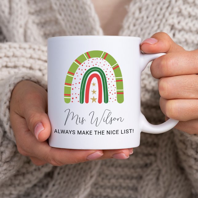 God Jullärare Regbow Nicelista Kaffemugg (Christmas Teachers Rainbow Nice List Coffee Mug)