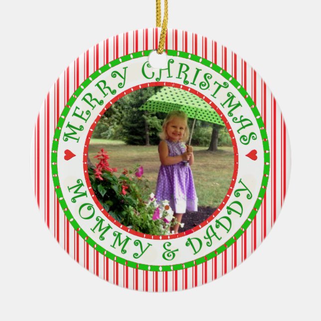 God julmammor och pappafoto Candycane Julgransprydnad Keramik (Framsidan)