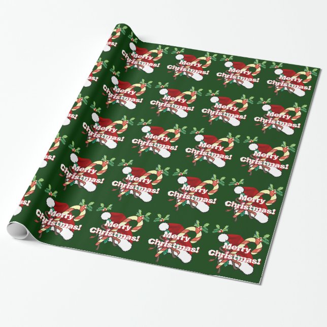 God julSanta hatt, candy cane, järnekSprig Presentpapper (Utrullad)