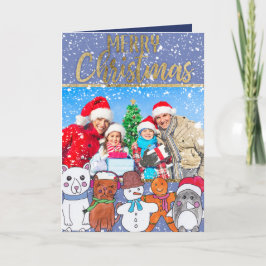 God julsnögubbe- och vänfamiljfoto helgkort