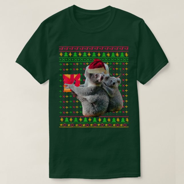 God julsötare Koala Gift Funny Santa Hat T Shirt (Design framsida)