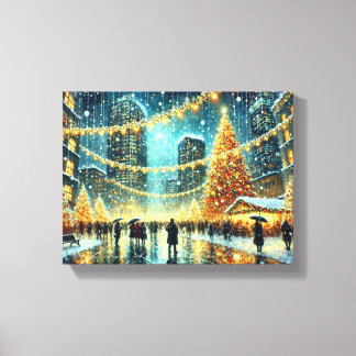 God Kväll Cityscape | Festive Helgdag Wall Art Art Canvastryck