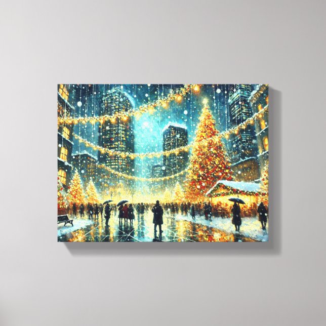 God Kväll Cityscape | Festive Helgdag Wall Art Art Canvastryck (Framsida)