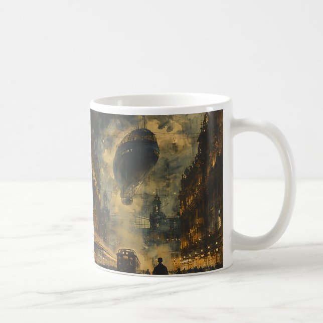 God kväll - en Steampunk Street Scene Kaffemugg (Höger)