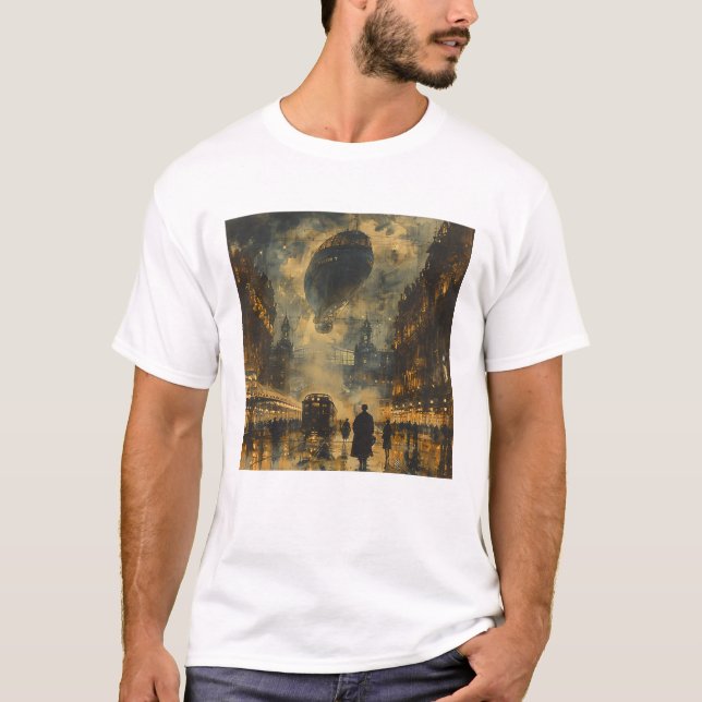 God kväll - en Steampunk Street Scene T Shirt (Framsida)