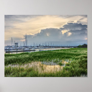 God kväll vid Charleston Harbour Poster