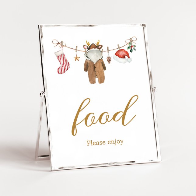 God lilla julkläder Babykläder Mat Poster (Merry Little Clothes Baby Shower Food Sign)