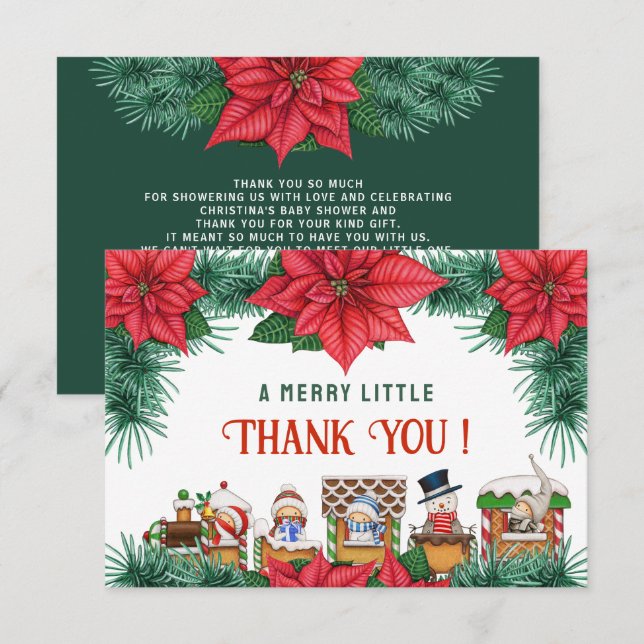 God Little Baby Shower jul-Grönt Vinter Tack Kort (Fram/baksida)