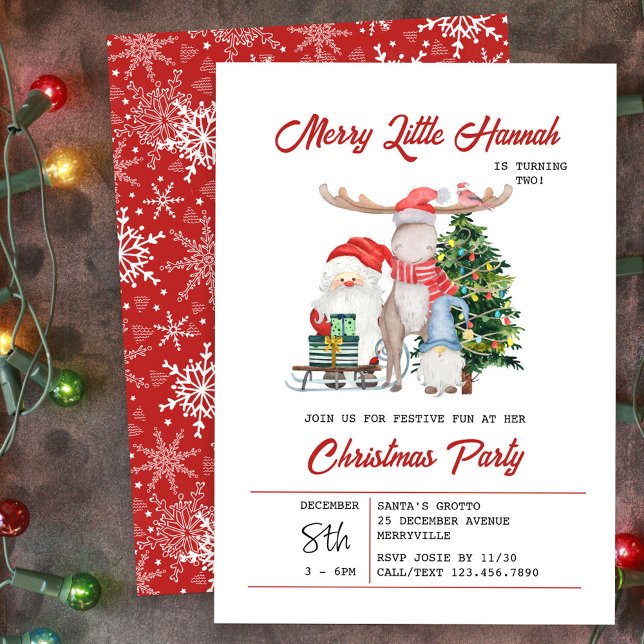 God Little Cute Kids-Födelsedagsfesten Inbjudningar (Kids Christmas Party Invitation with Santa and Christmas Tree)