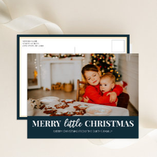 God Little jul Blue Modern Script Photo Helg Vykort