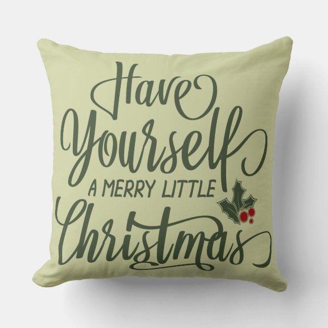 God Little jul | Holly Berries & Text Kudde (Framsida)