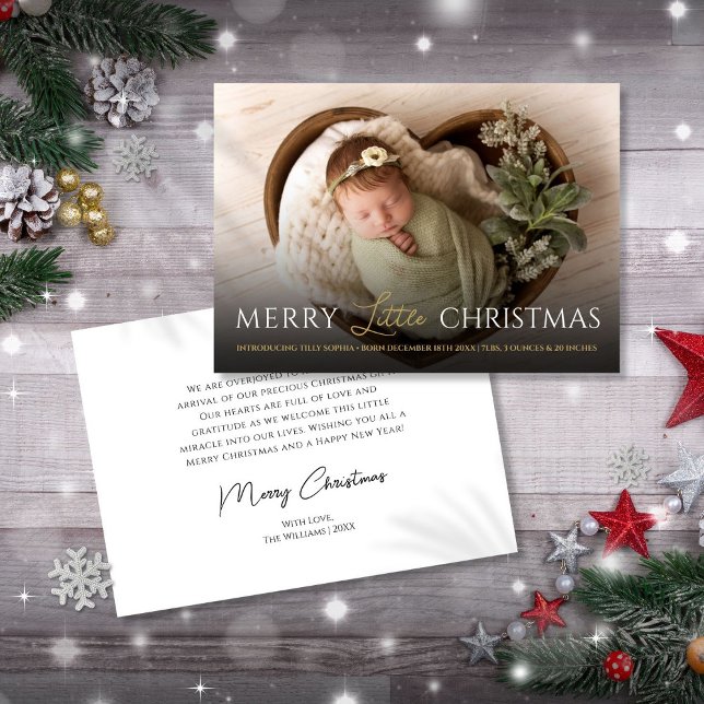 God Little jul Photo Birth Notice Julkort (Merry Little Christmas Photo Birth Announcement)