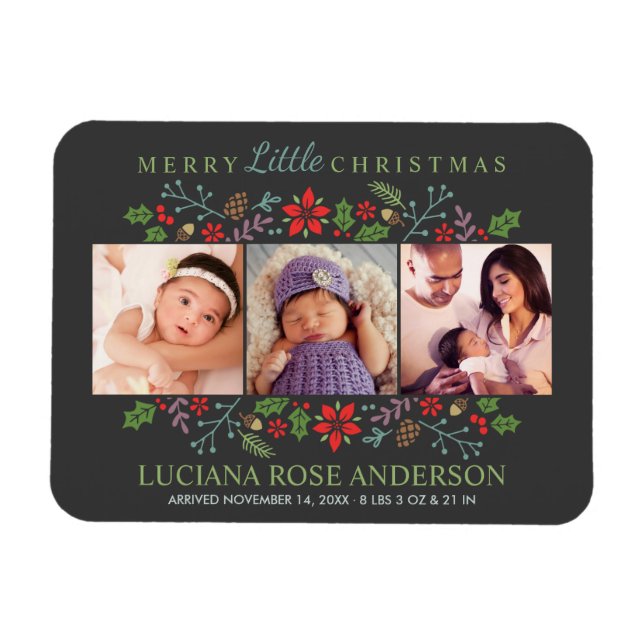 God Little jul Photo Birth Notice Magnet (Horisontell)