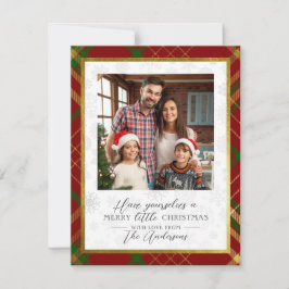 God Little jul | Red & Guld Tartan Photo Julkort