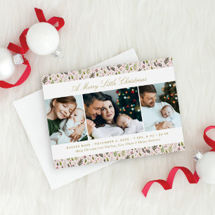 God Little jul Rosa Blommigt Photo Collage Julkort