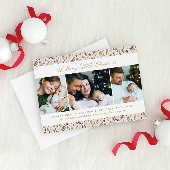 God Little jul Rosa Blommigt Photo Collage Julkort (Skapare uppladdad)