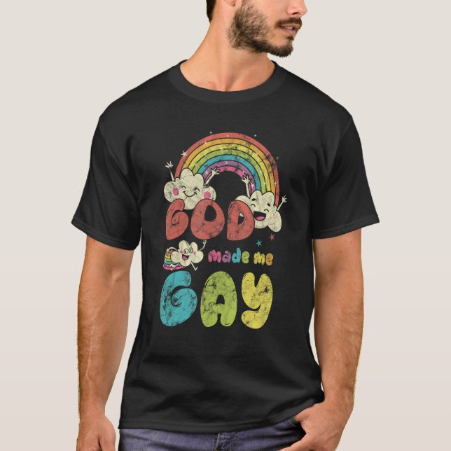 God Made Me Gay Rainbow LGBT Support Christian T Shirt (Framsida)