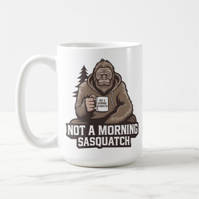 God morgon Bigfoot - Sömnig Sasquatch med kaffe Mu Kaffemugg (Vänster)