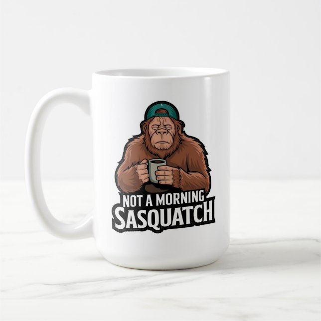 God morgon Bigfoot - Sömnig Sasquatch med kaffe Mu Kaffemugg (Vänster)