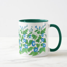 God morgon, blått på vitt Blommönster Mugg