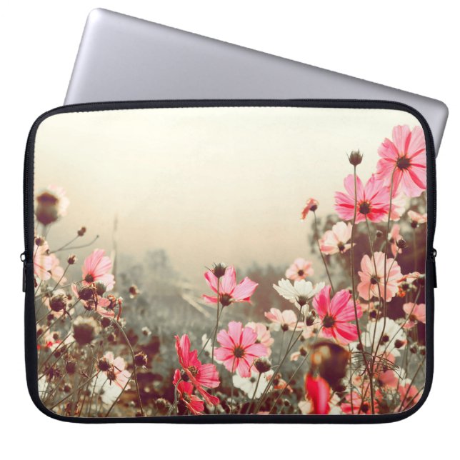God morgon, blommande rosa cosmos. laptop fodral (Framsidan)