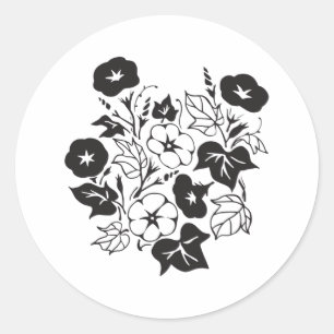 God morgon, Blomsterträdgård BW I Runt Klistermärke