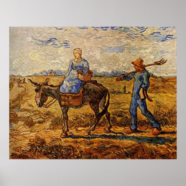 God morgon, bönder och par som ska arbeta poster (Framsidan)