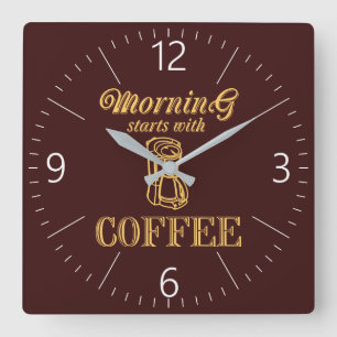 God morgon börjar med kaffe fyrkantig klocka