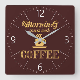 God morgon börjar med kaffe fyrkantig klocka
