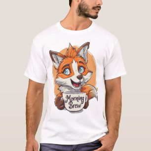 God morgon Brew" Fox Coffee Älskare Whimsical Wake T Shirt