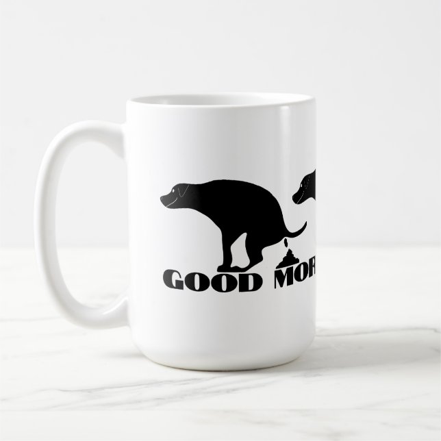 God morgon Brew Sunshine & Pooping Hundar Kaffemugg (Vänster)