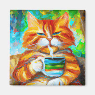 God morgon Catfeine stil i Leonid Afremov. Magnet