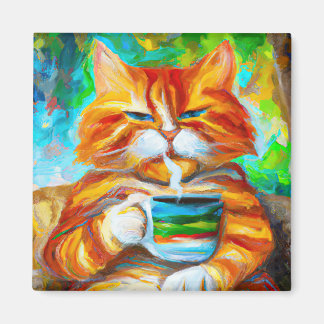 God morgon Catfeine stil i Leonid Afremov. Magnet