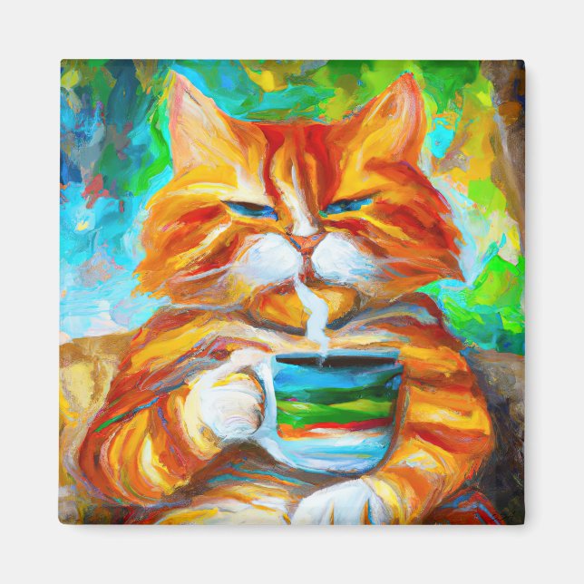 God morgon Catfeine stil i Leonid Afremov. Magnet (Framsidan)