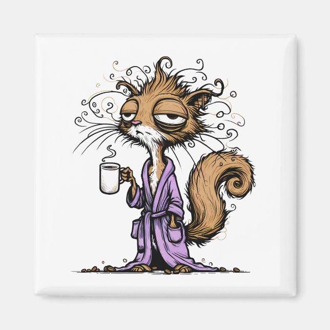 God morgon, ekorre som dricker kaffe magnet (Framsidan)