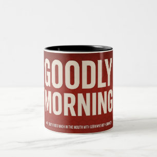God morgon, fetstilt rödkaffe mugg