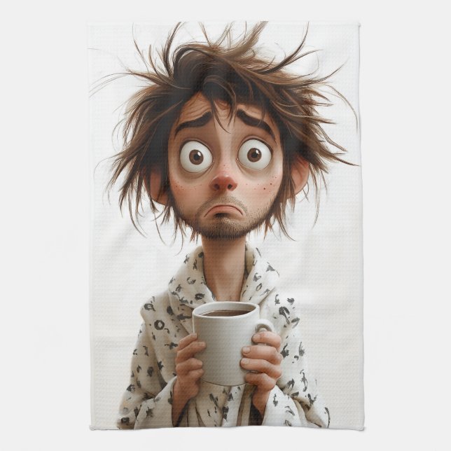 God morgon Galenhet: Kaffe först, frågor senare Kökshandduk (Vertikal)