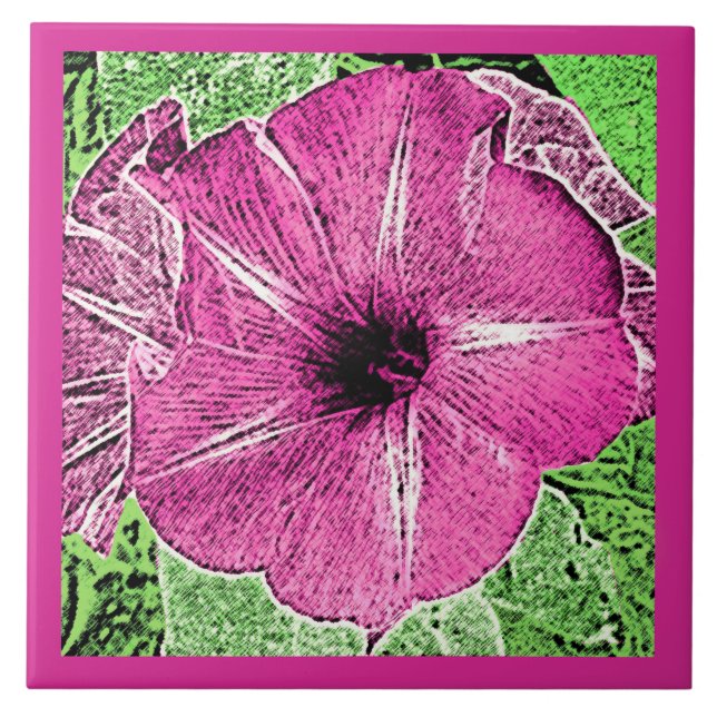 God morgon Glory Block Print, Fuchsia Rosa Ceramic Kakelplatta (Framsidan)