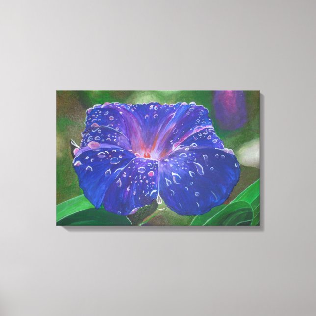 God morgon Glory (Ipomoea Purpurea) Petals och Dew Canvastryck (Framsida)