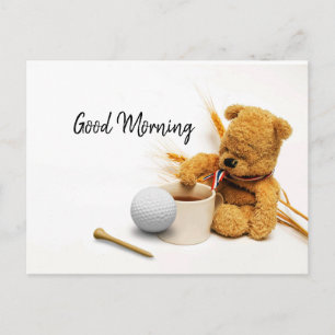 God morgon golfare med golfboll och kaffekort vykort