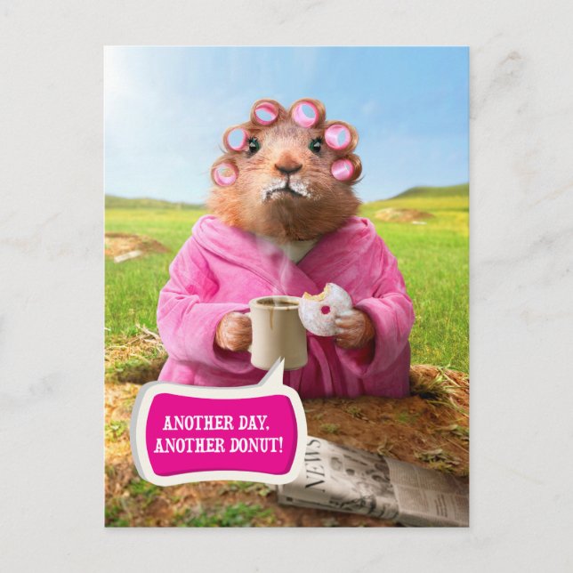 God morgon Groundhog med Breakfast Donut och kaffe Vykort (Framsida)