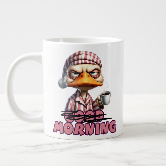 God Morgon Grumpy Duck Med Kaffe Och Pyjamas Jumbo Mugg (Vänster)