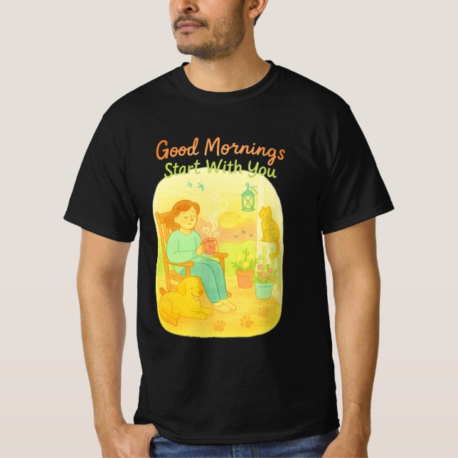 God morgon Happity Sunrise Porch Djurälskare T-Shi T Shirt (Framsida)