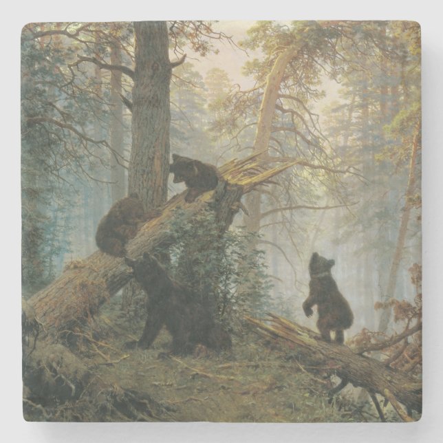 God morgon i en Gräs-skog (Bears i Skogen) Stenunderlägg (Framsidan)