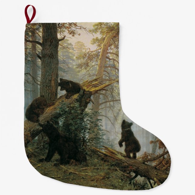 God morgon i en Gräs-skog (Bears i Skogen) Stor Julstrumpa (Framsidan)