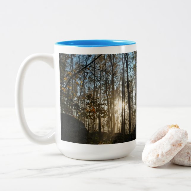 God morgon i Pennsylvania Skogen Två-Tonad Mugg (Med munk)