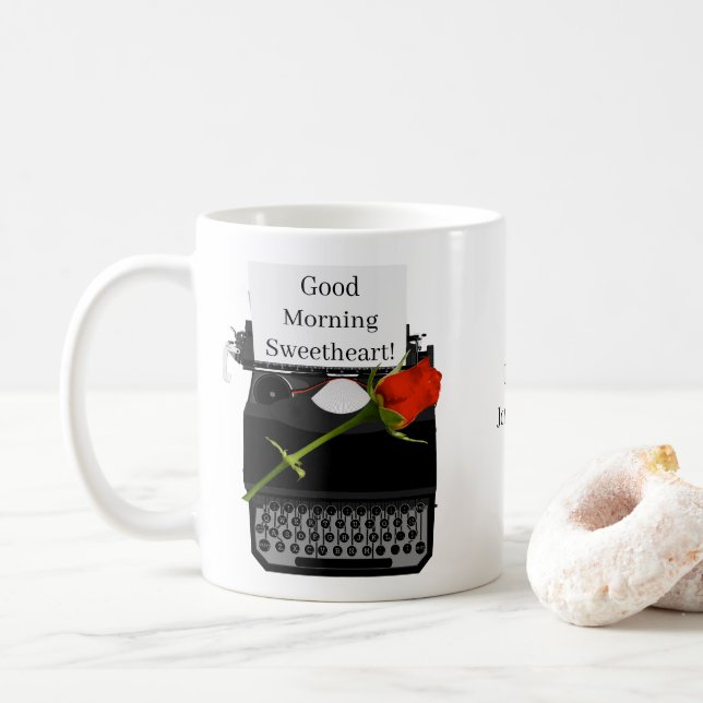 God Morgon Kära Antik Skrivmaskin Kaffemugg (Med munk)